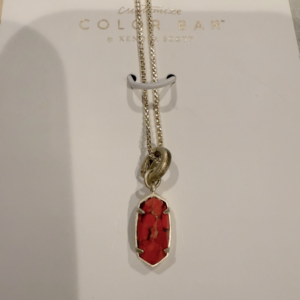 Kendra Scott Gold Necklace with Orange Veined Pendant - Picture 3 of 6